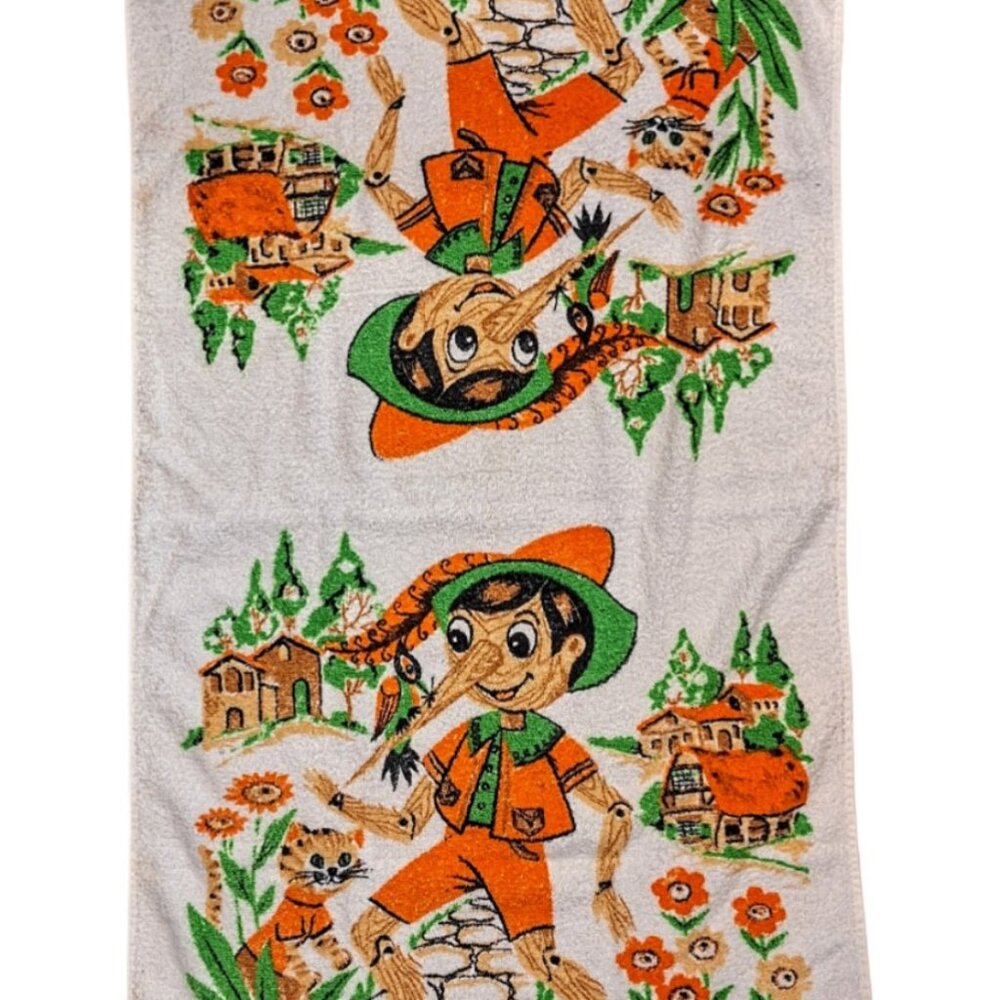 Vtg Cannon 100% Cotton Child's Pinocchio Beach Towel 38"